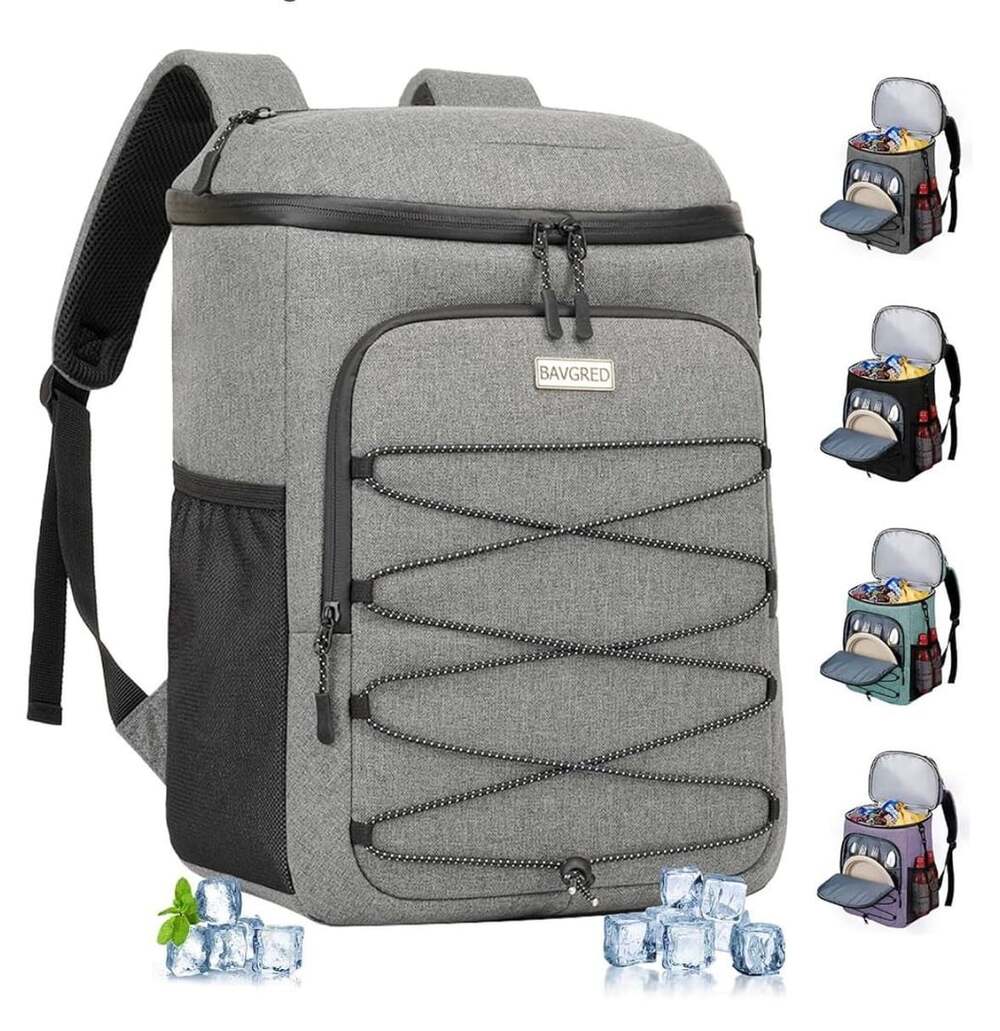 Bavgred Insulated Cooler Backpack Gray Water Resistant 30 Cans